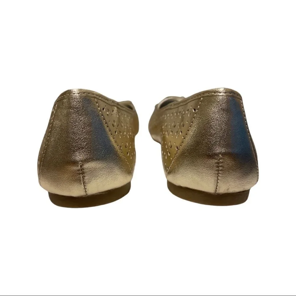Land’s End Gold Metallic Perforated Ballet Flat - Girls Size 6